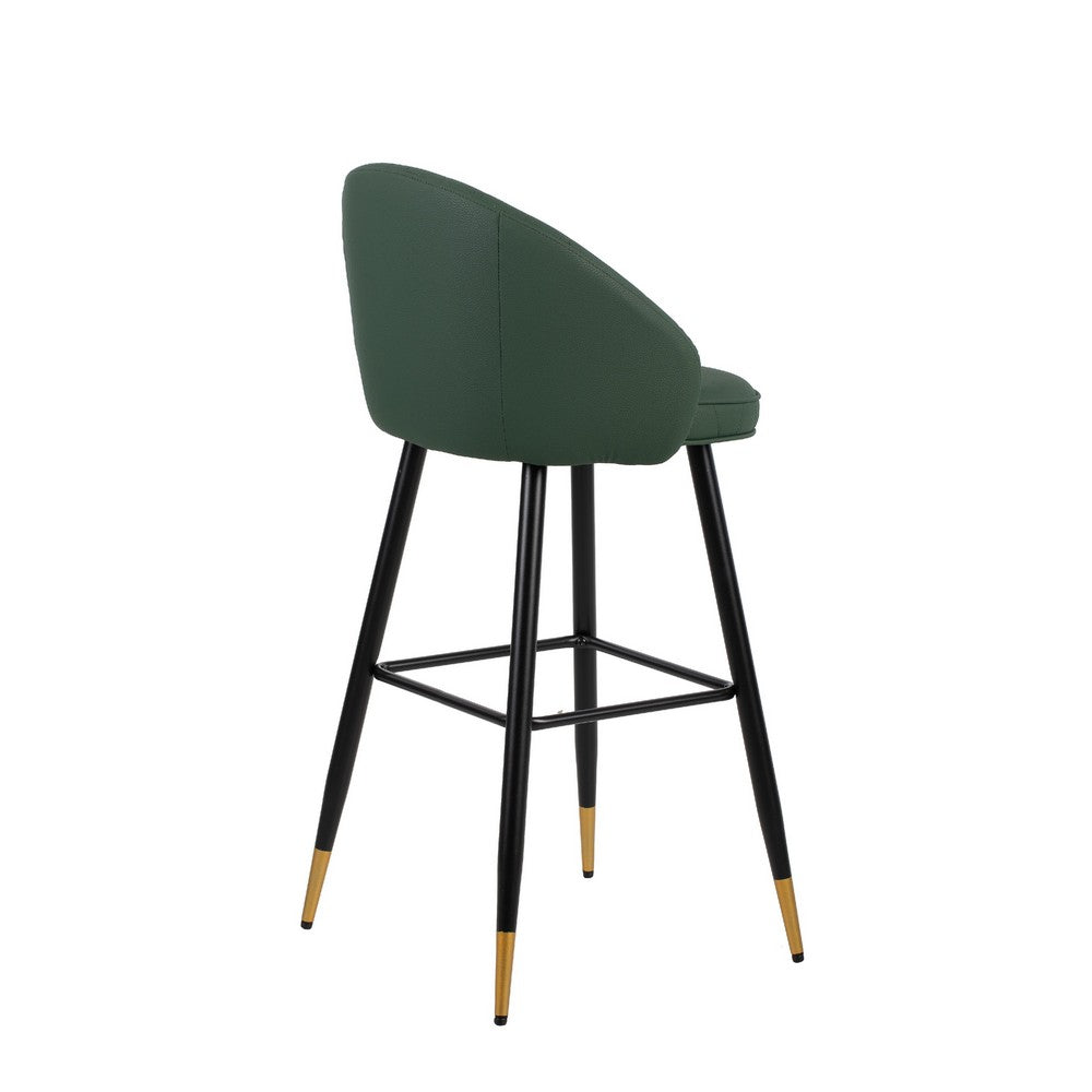 Oby Bar Height Chair Set of 2 | Tufted Green Vegan Leather | Angled Legs
