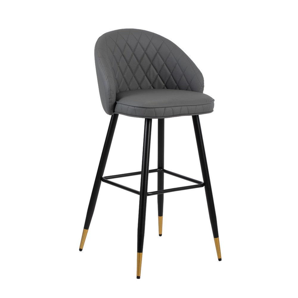 Oby Bar Height Chair Set of 2 | Tufted Gray Vegan Leather | Angled Legs