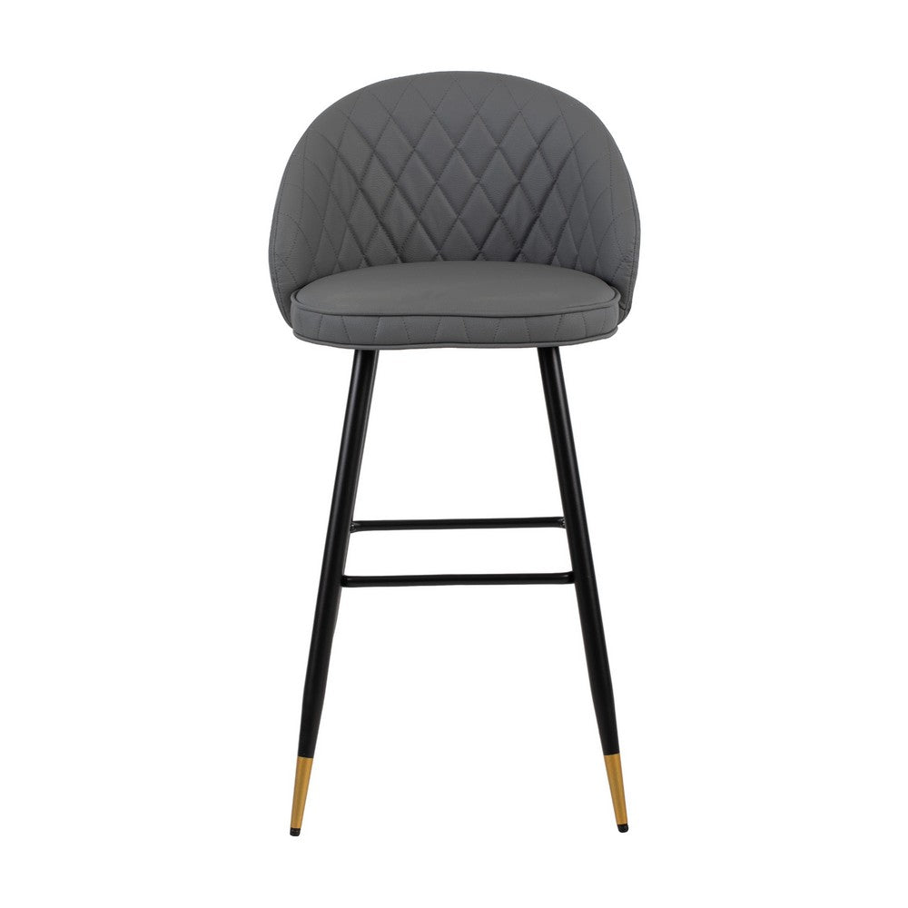 Oby Bar Height Chair Set of 2 | Tufted Gray Vegan Leather | Angled Legs