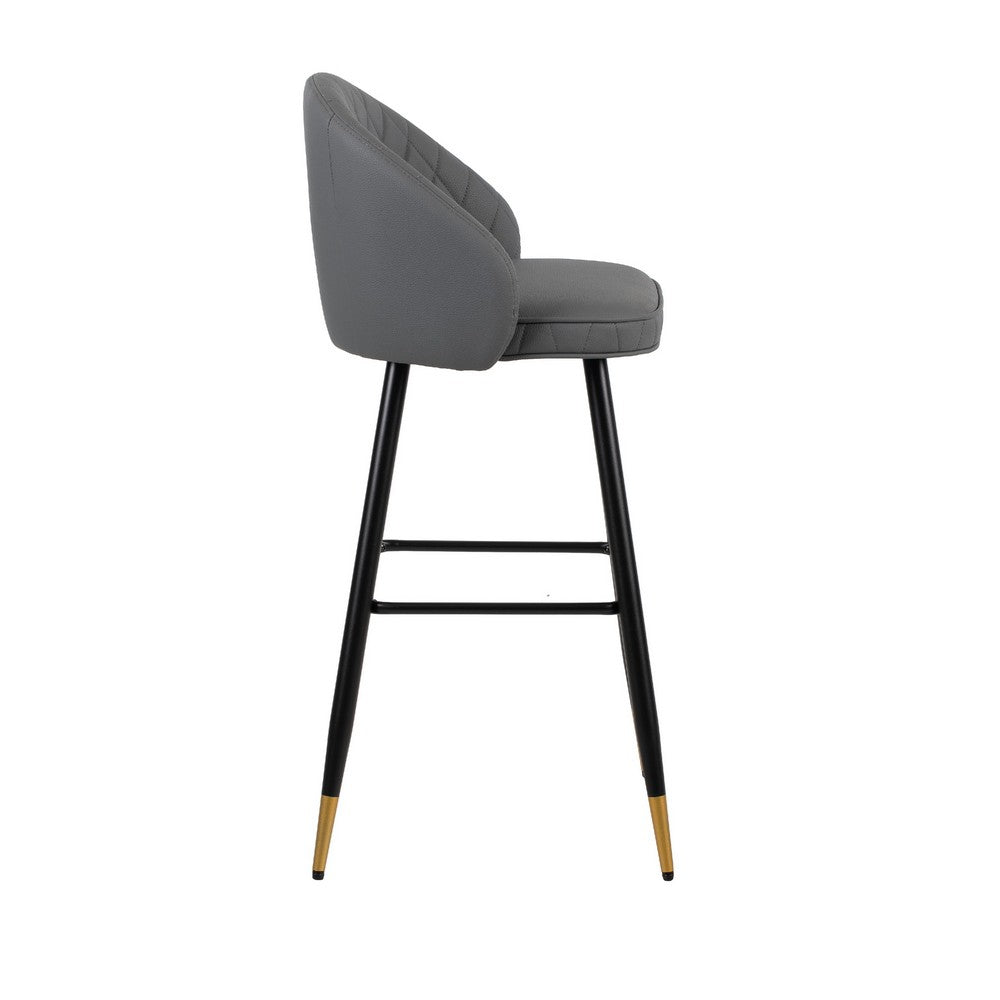 Oby Bar Height Chair Set of 2 | Tufted Gray Vegan Leather | Angled Legs