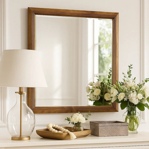 Tey Vanity Dresser Mirror | Honey Brown | Solid Rubberwood 39"