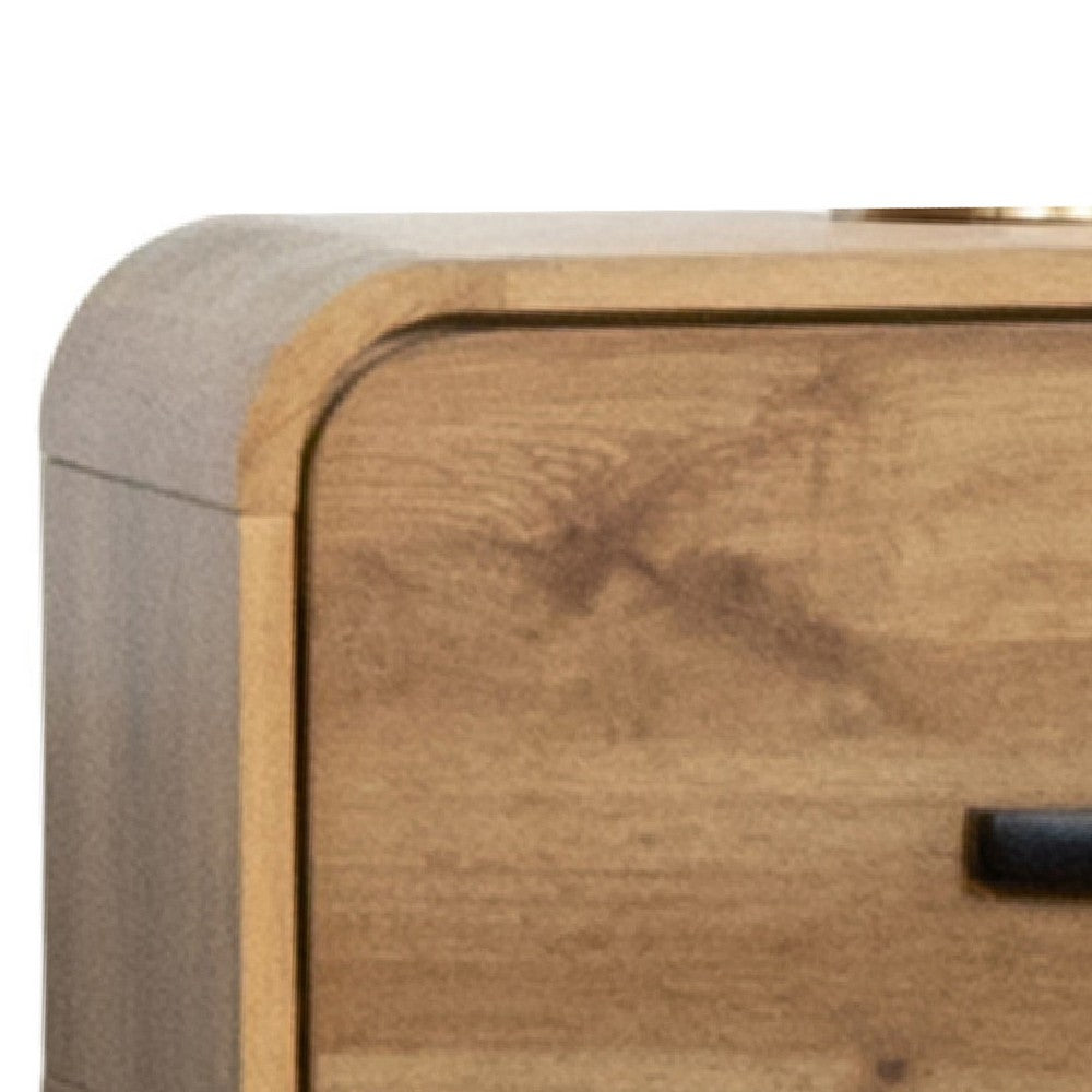 Wea Bed Side End Table | 1 Drawer | Black Angled Legs | Natural Oak Brown