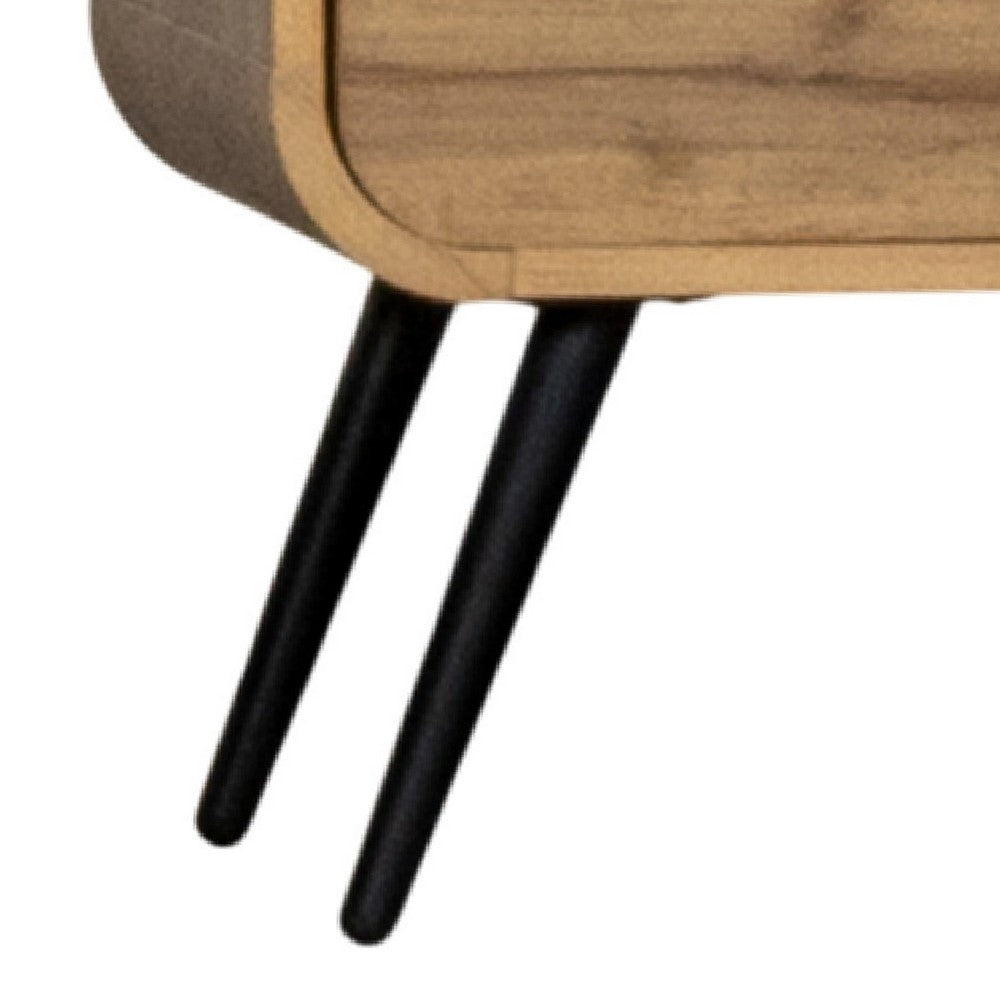 Wea Bed Side End Table | 1 Drawer | Black Angled Legs | Natural Oak Brown