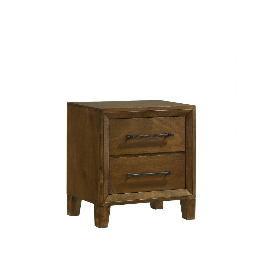 Lary Nightstand | 2 Drawers | Rustic Farmhouse Walnut Brown Finish