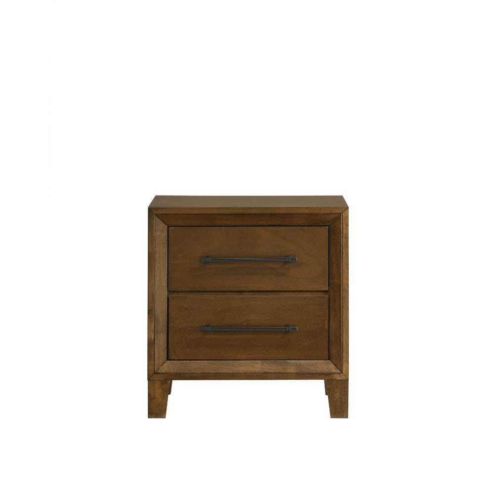Lary Nightstand | 2 Drawers | Rustic Farmhouse Walnut Brown Finish