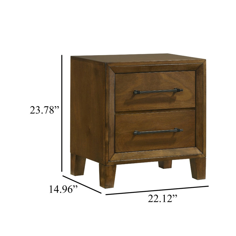 Lary Nightstand | 2 Drawers | Rustic Farmhouse Walnut Brown Finish