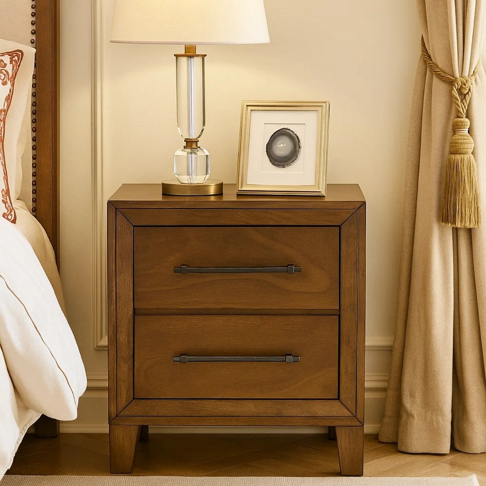 Lary Nightstand | 2 Drawers | Rustic Farmhouse Walnut Brown Finish