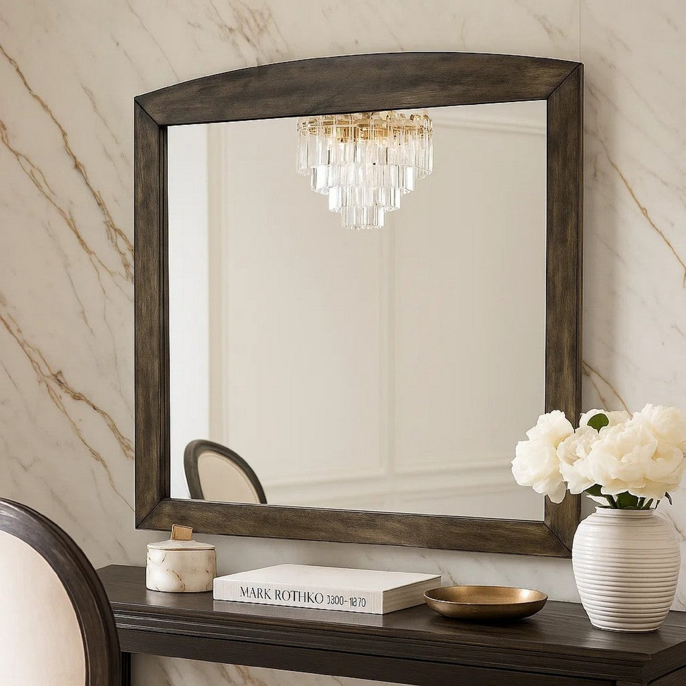 Roxy Dresser Mirror | Curved Top | Rustic Walnut Brown Solid Rubberwood