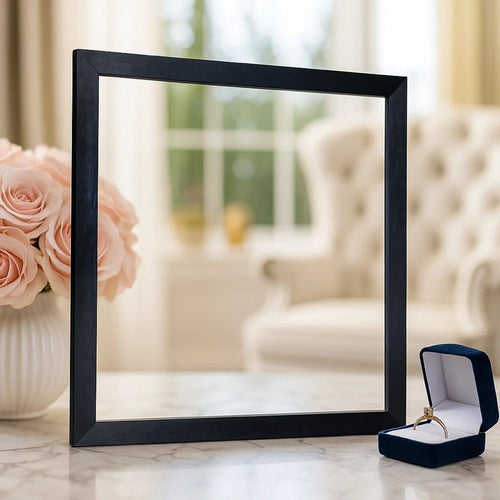 Theo Dresser Mirror | 40" Square Black Frame | Beveled Low Distortion