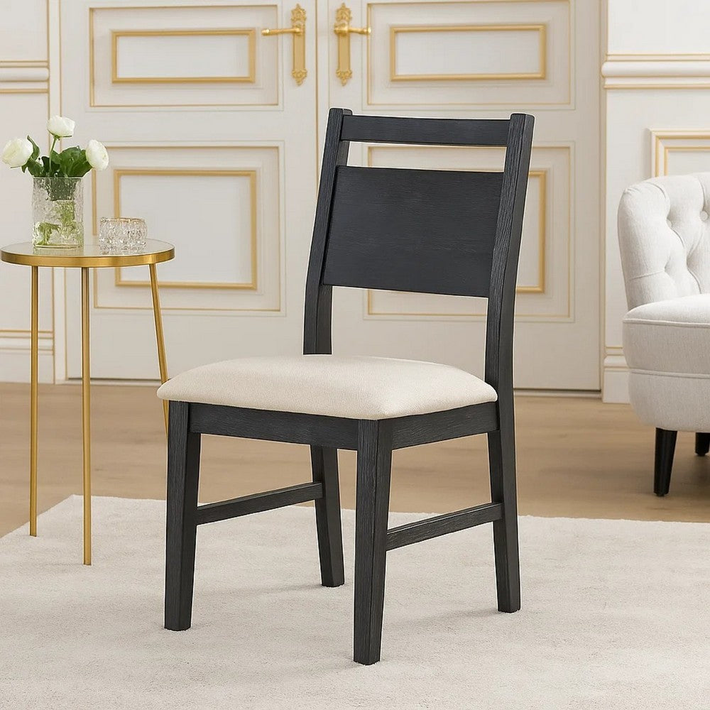 Saby Dining Side Chair Set of 2 | White Padded Seat | Black Frame