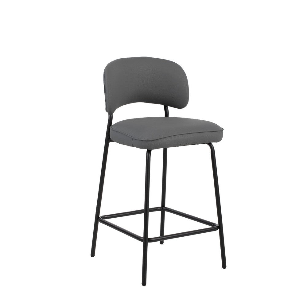 Bly Counter Stool Chair Set of 2 | Gray Faux Leather | Iron Base