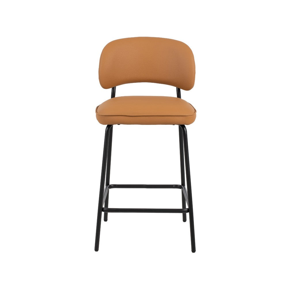 Bly Counter Stool Chair Set of 2 | Orange Faux Leather Seat | Iron Base