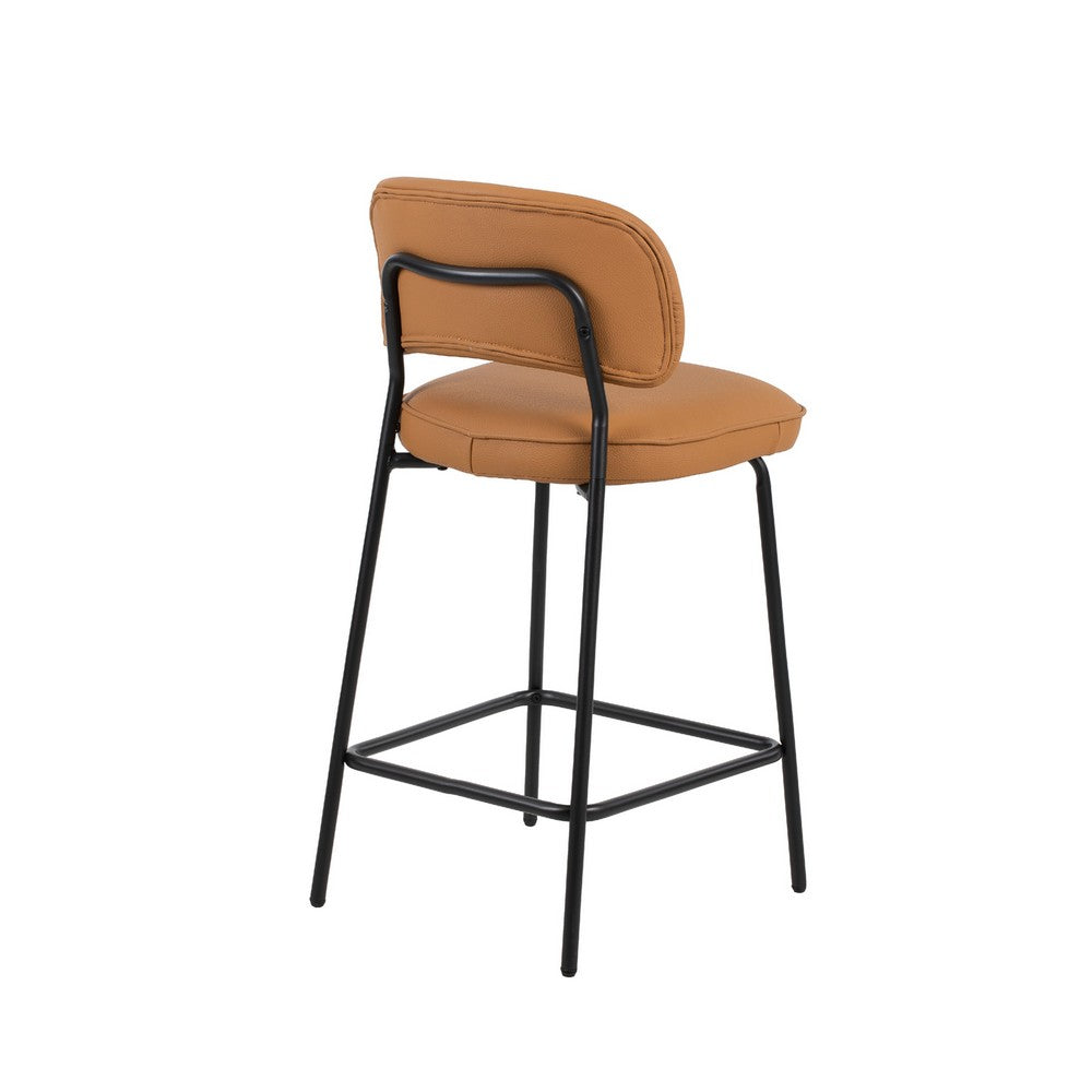 Bly Counter Stool Chair Set of 2 | Orange Faux Leather Seat | Iron Base
