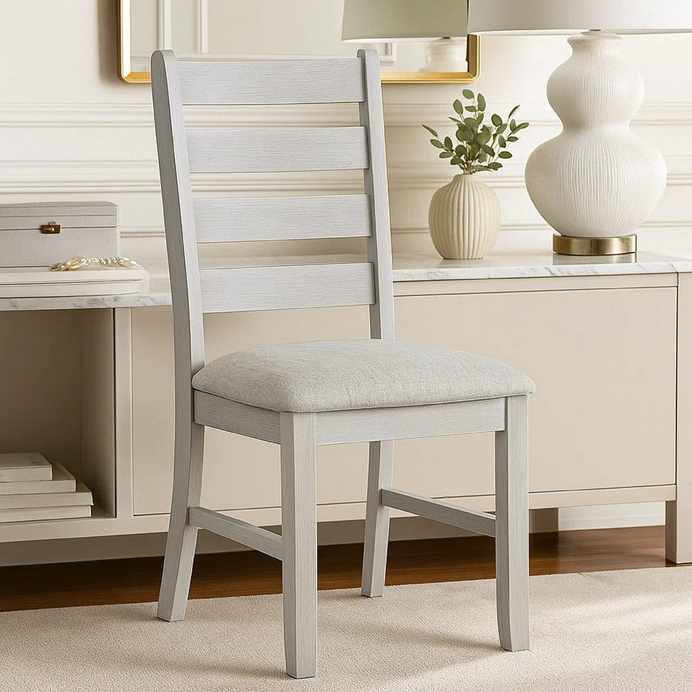 Exy Dining Side Chair Set of 2 | White Padded Seat w Ladder Back | Gray