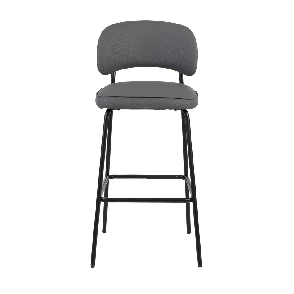 Bly Bar Stool Chair Set of 2 | Gray Faux Leather Fabric | Iron Base