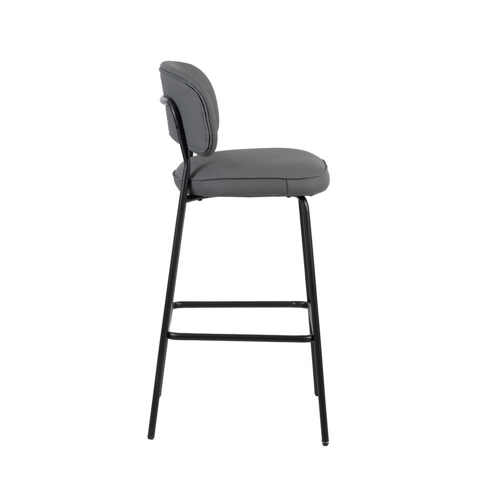 Bly Bar Stool Chair Set of 2 | Gray Faux Leather Fabric | Iron Base