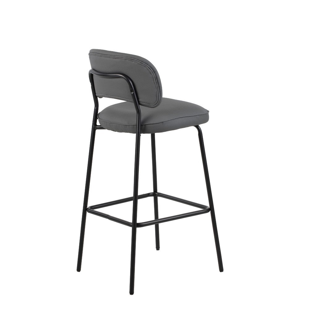 Bly Bar Stool Chair Set of 2 | Gray Faux Leather Fabric | Iron Base