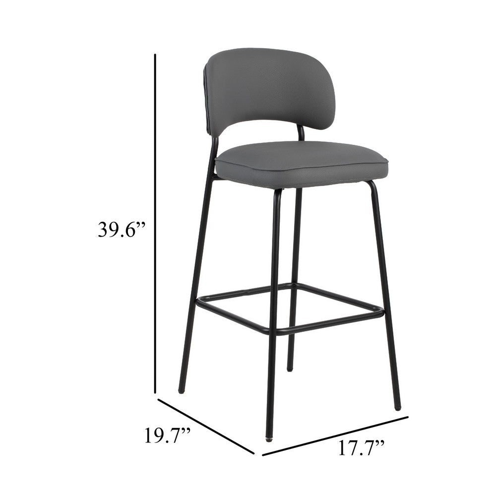 Bly Bar Stool Chair Set of 2 | Gray Faux Leather Fabric | Iron Base