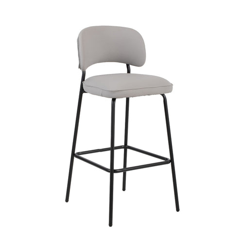 Bly Bar Stool Chair Set of 2 | Ivory Faux Leather Fabric | Iron Base