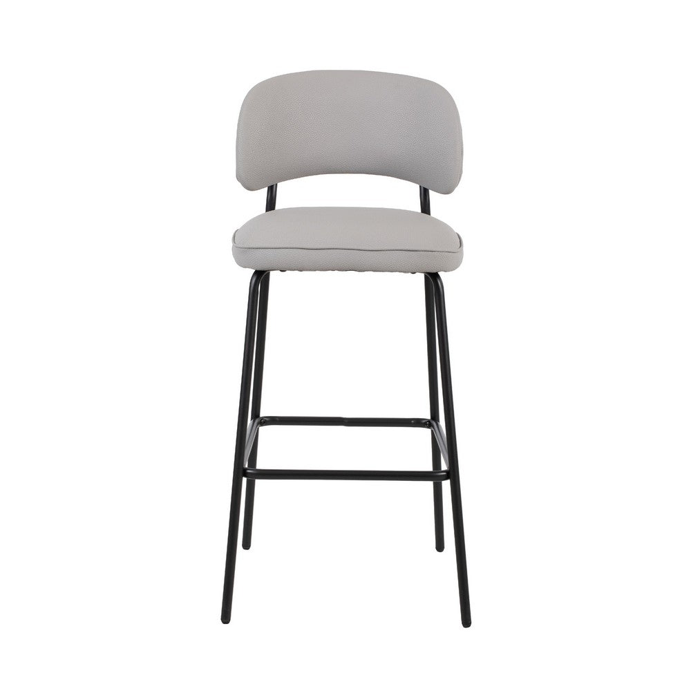 Bly Bar Stool Chair Set of 2 | Ivory Faux Leather Fabric | Iron Base