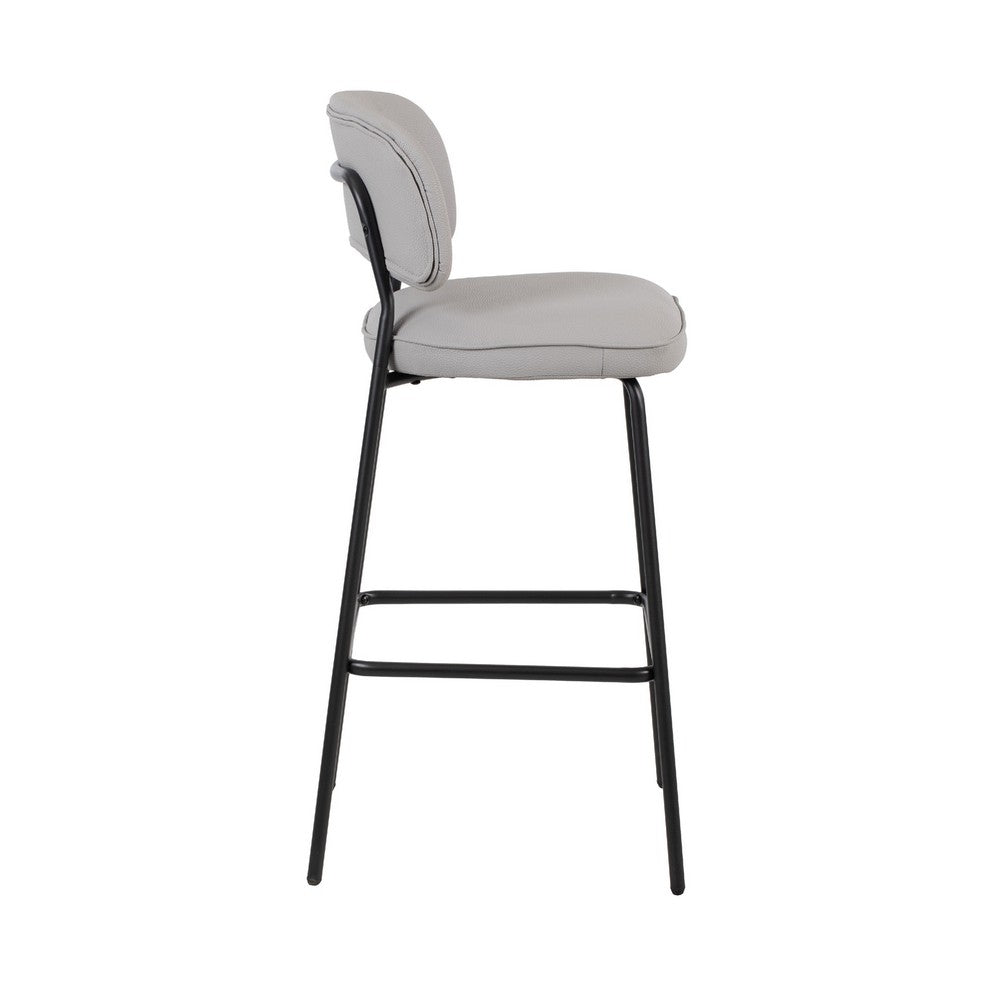 Bly Bar Stool Chair Set of 2 | Ivory Faux Leather Fabric | Iron Base