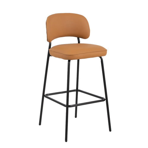 Bly Bar Stool Chair Set of 2 | Orange Faux Leather Fabric | Iron Base