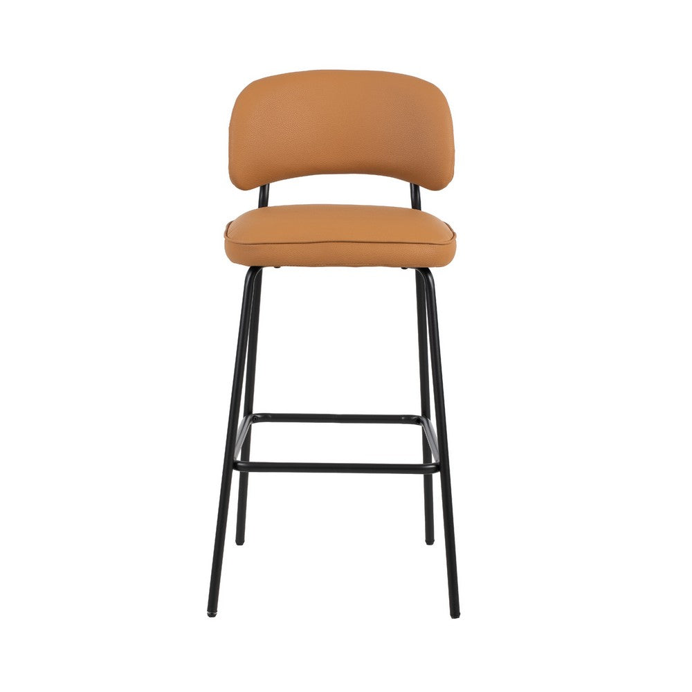 Bly Bar Stool Chair Set of 2 | Orange Faux Leather Fabric | Iron Base