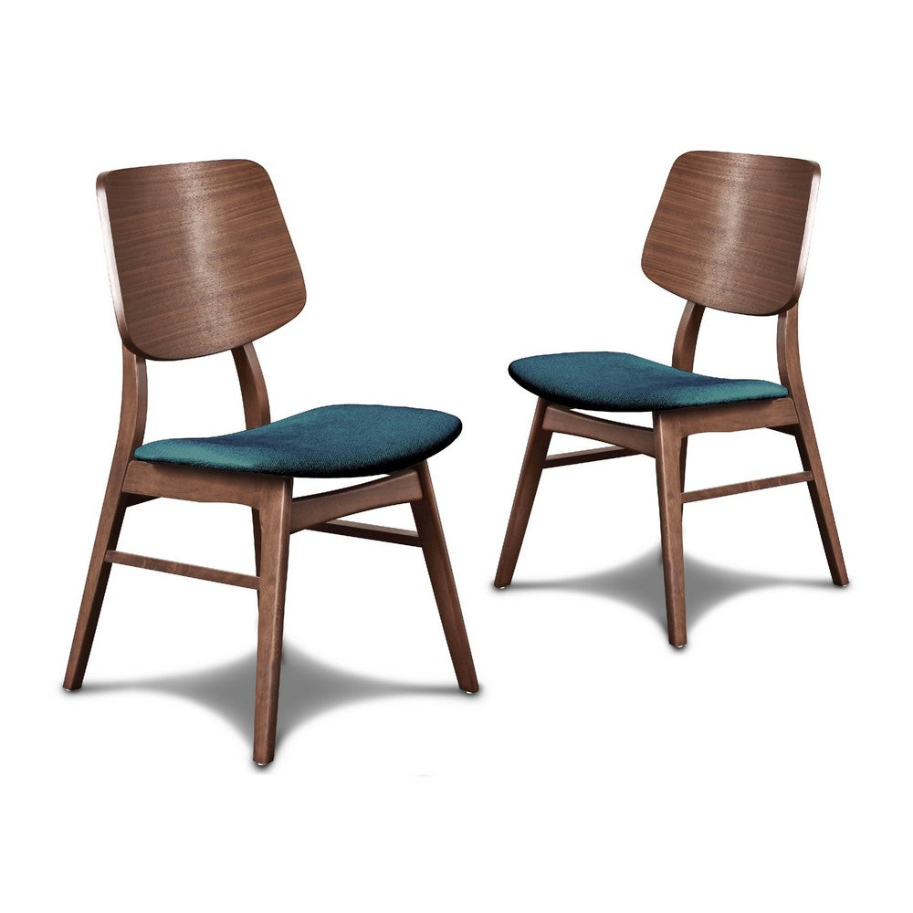 Scar Dining Side Chair Set of 2 | Teal Green Seat | Walnut Brown Wood