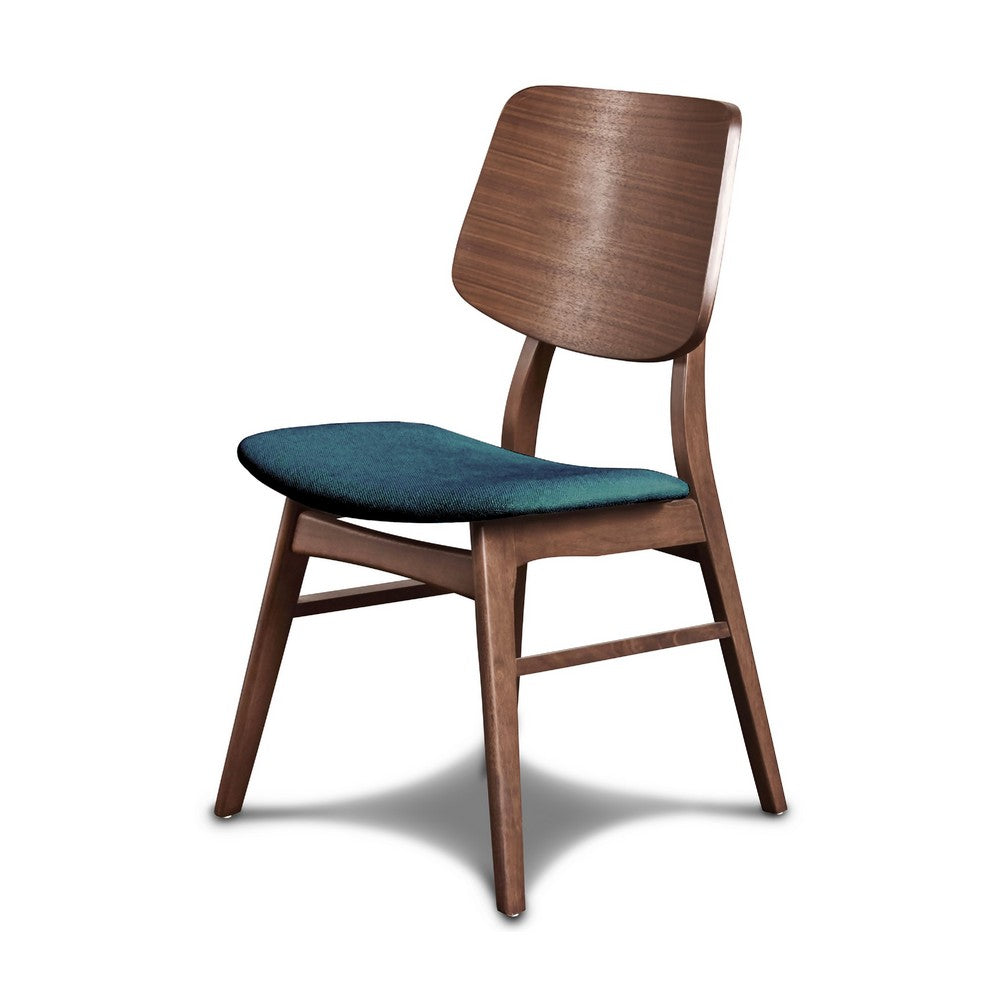 Scar Dining Side Chair Set of 2 | Teal Green Seat | Walnut Brown Wood