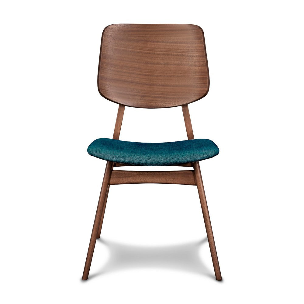 Scar Dining Side Chair Set of 2 | Teal Green Seat | Walnut Brown Wood