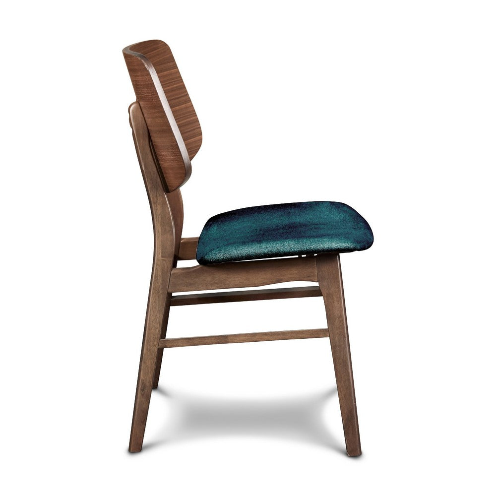 Scar Dining Side Chair Set of 2 | Teal Green Seat | Walnut Brown Wood