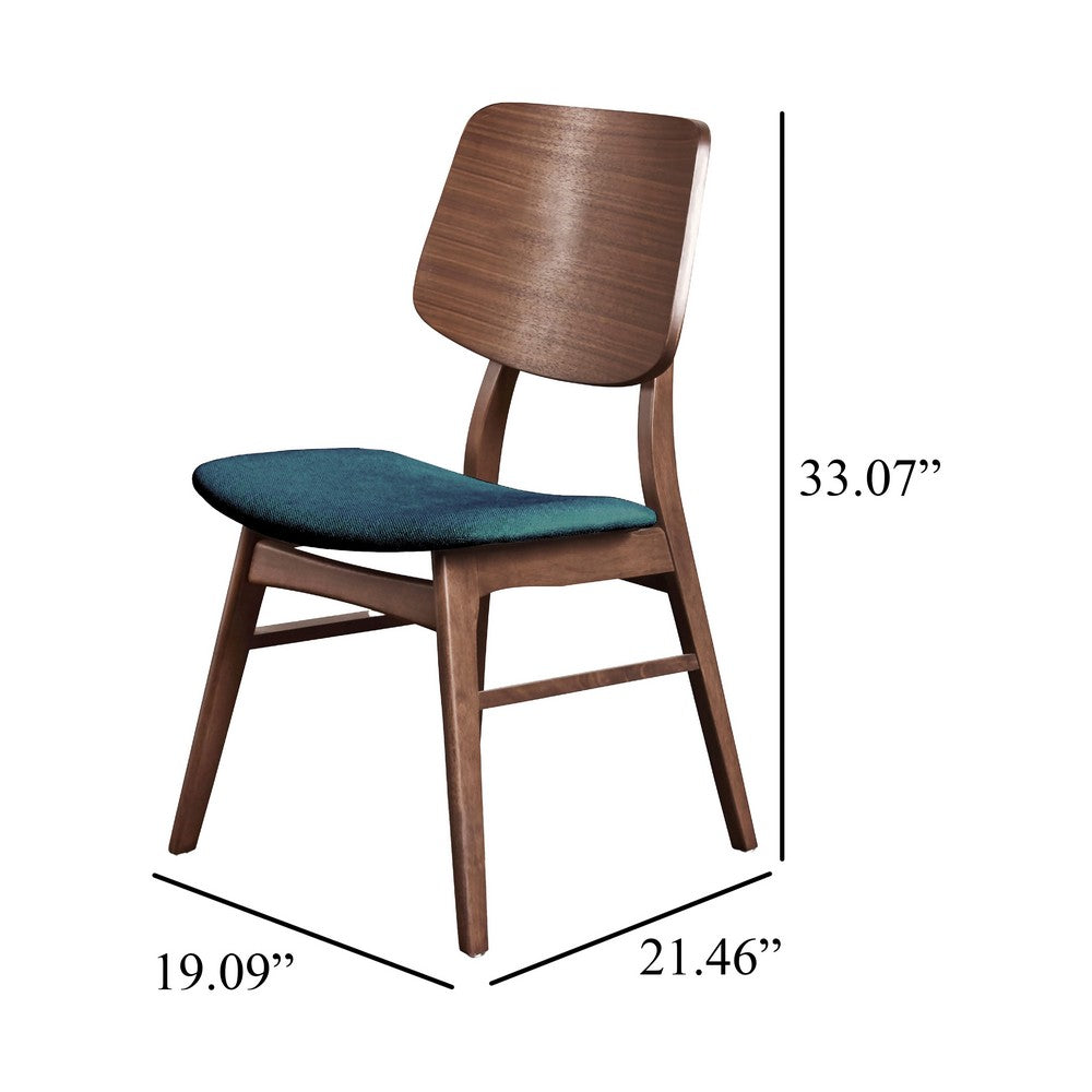 Scar Dining Side Chair Set of 2 | Teal Green Seat | Walnut Brown Wood