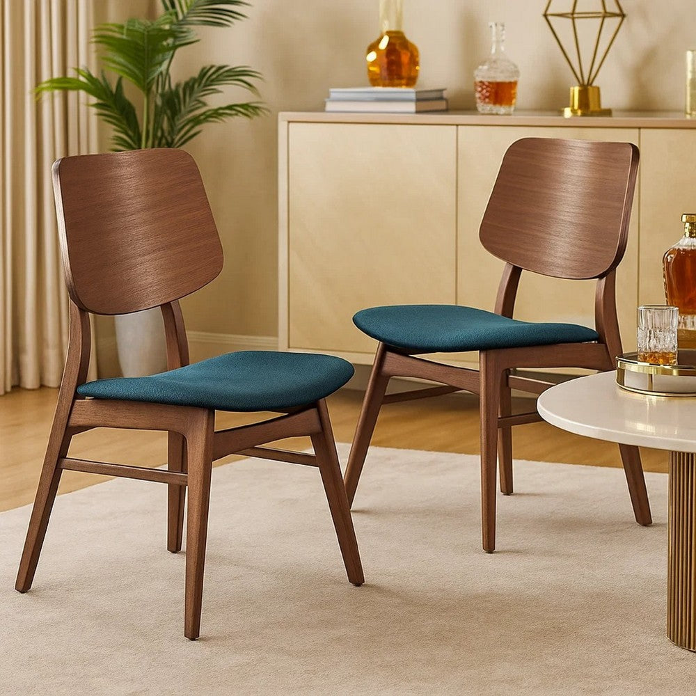 Scar Dining Side Chair Set of 2 | Teal Green Seat | Walnut Brown Wood