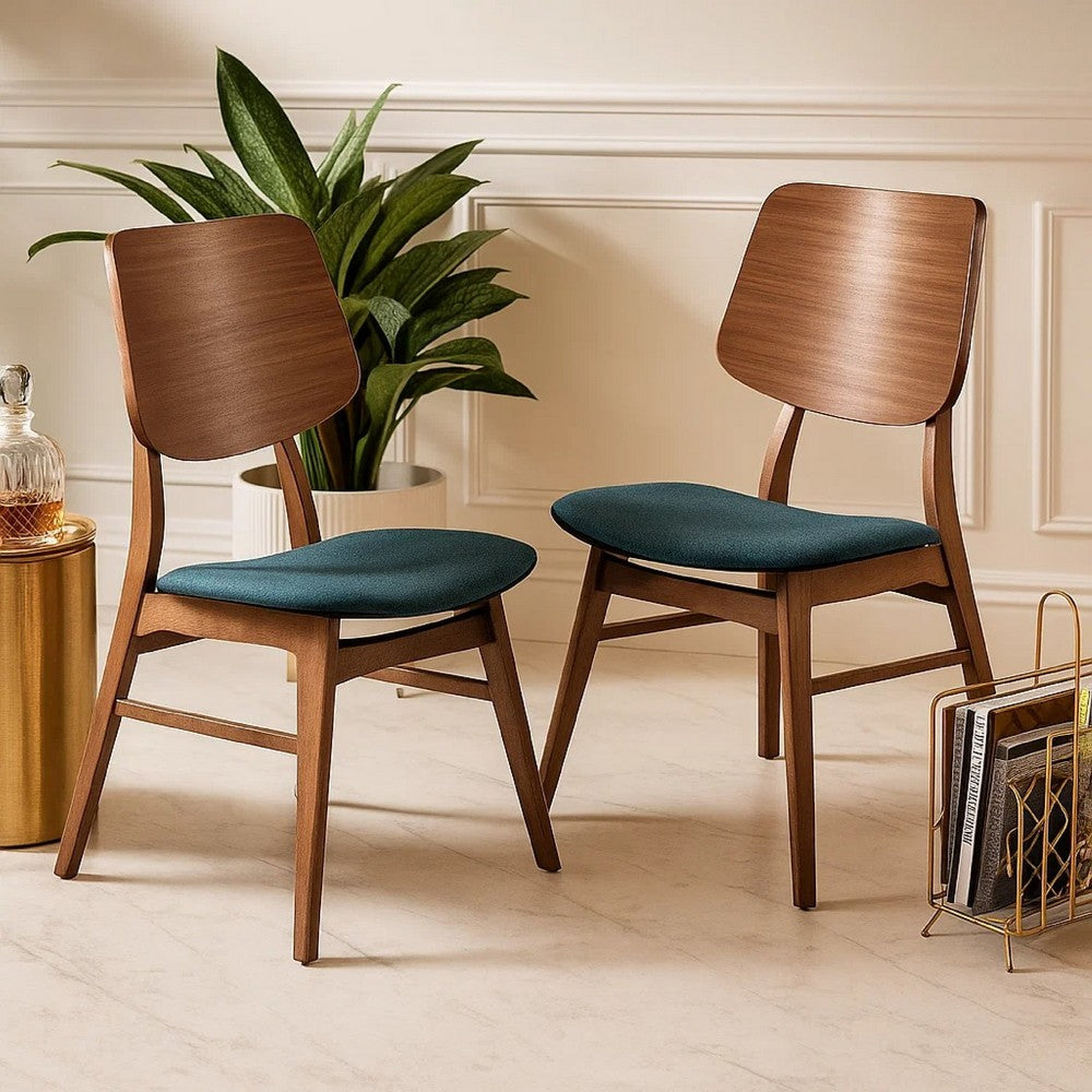 Scar Dining Side Chair Set of 2 | Teal Green Seat | Walnut Brown Wood