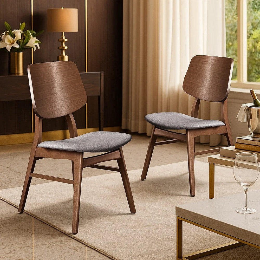 Scar Dining Side Chair Set of 2 | Dark Gray Seat | Walnut Brown Wood