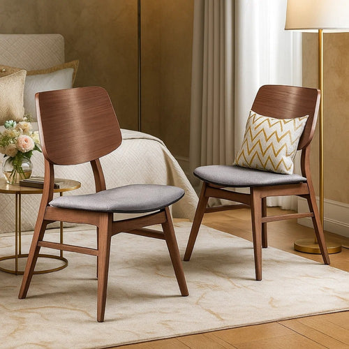 Scar Dining Side Chair Set of 2 | Dark Gray Seat | Walnut Brown Wood
