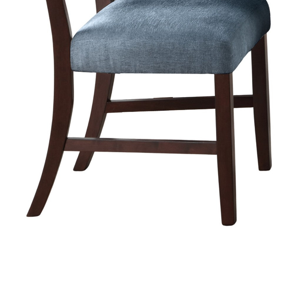 Tery Dining Side Chair Set of 2 | Tufted Blue Backrest | Cherry Brown