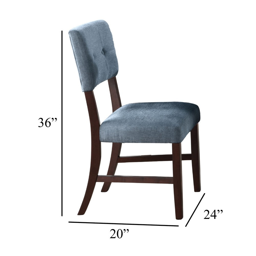 Tery Dining Side Chair Set of 2 | Tufted Blue Backrest | Cherry Brown