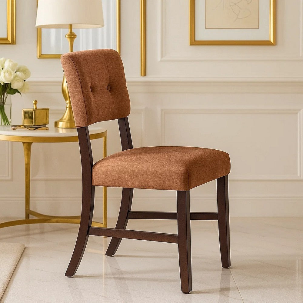 Tery Dining Side Chair Set of 2 | Tufted Brown Backrest | Cherry Brown