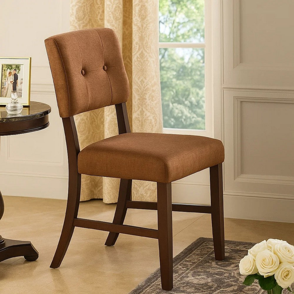 Tery Dining Side Chair Set of 2 | Tufted Brown Backrest | Cherry Brown