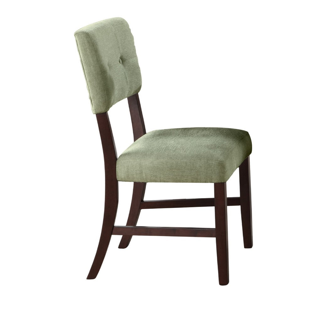 Tery Dining Side Chair Set of 2 | Tufted Green Backrest | Cherry Brown