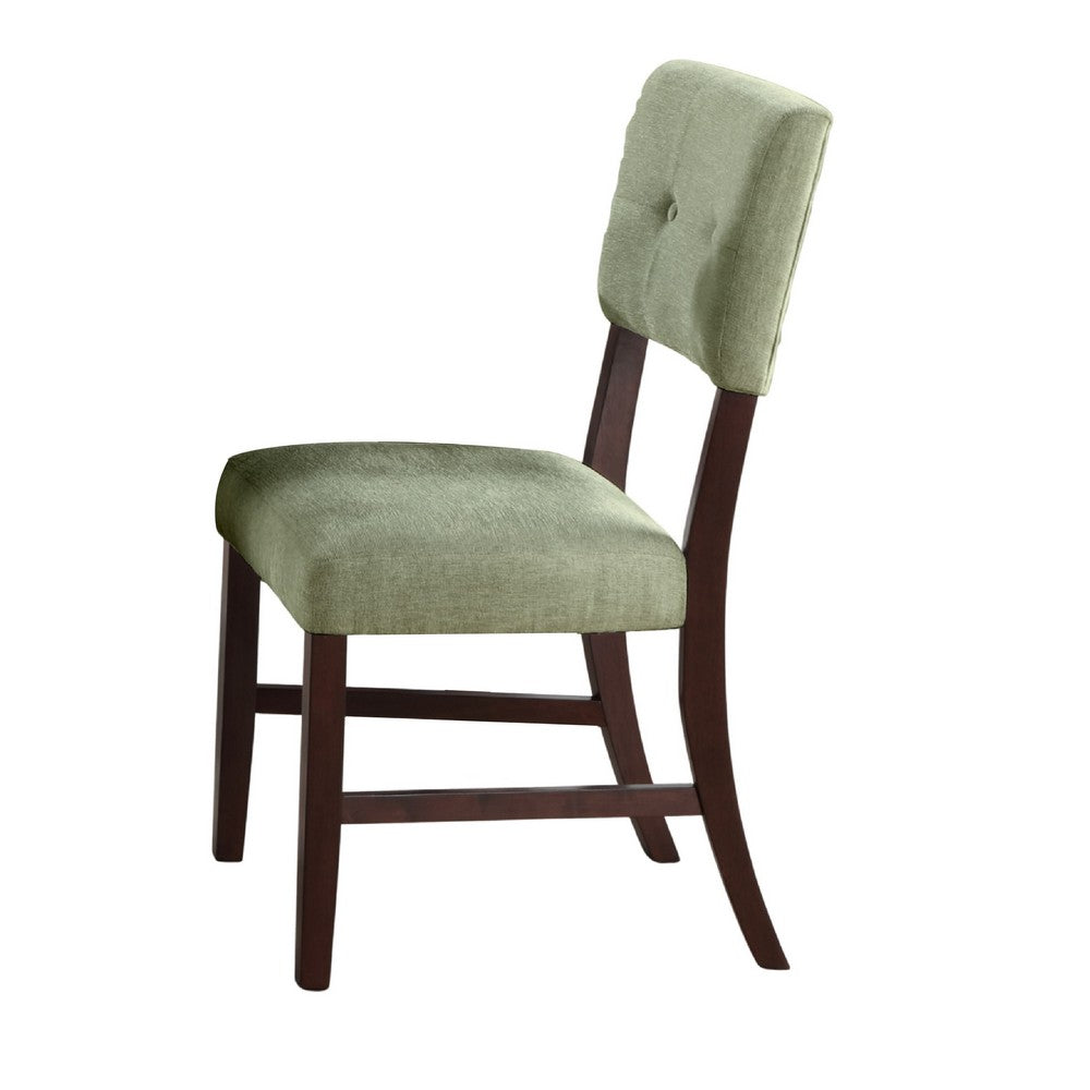 Tery Dining Side Chair Set of 2 | Tufted Green Backrest | Cherry Brown