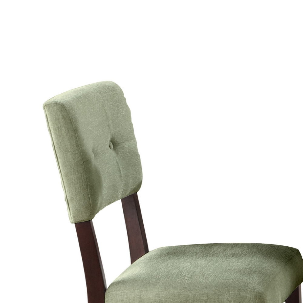 Tery Dining Side Chair Set of 2 | Tufted Green Backrest | Cherry Brown