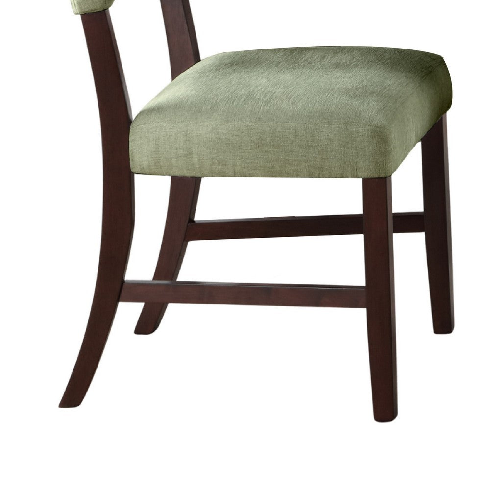 Tery Dining Side Chair Set of 2 | Tufted Green Backrest | Cherry Brown