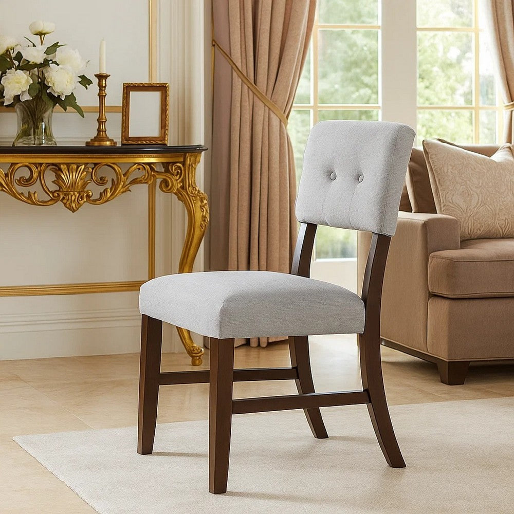 Tery Dining Side Chair Set of 2 | Tufted Gray Backrest | Cherry Brown