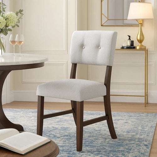 Tery Dining Side Chair Set of 2 | Tufted Gray Backrest | Cherry Brown