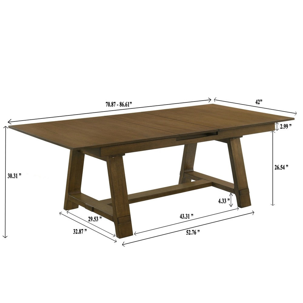 Lyoi Extendable Dining Table w Trestle Base | Hickory Brown | 71-87"
