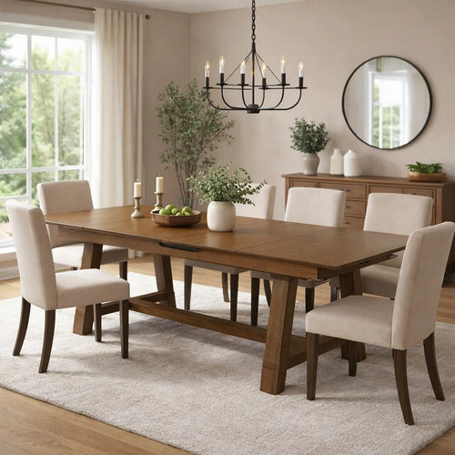 Lyoi Extendable Dining Table w Trestle Base | Hickory Brown | 71-87"