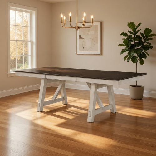 Riby Dining Table | 66-94" Top with 2 Leaves | Gray Antique White Wood
