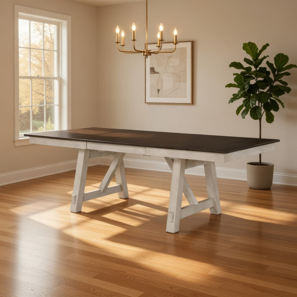 Riby Dining Table | 66-94" Top with 2 Leaves | Gray Antique White Wood